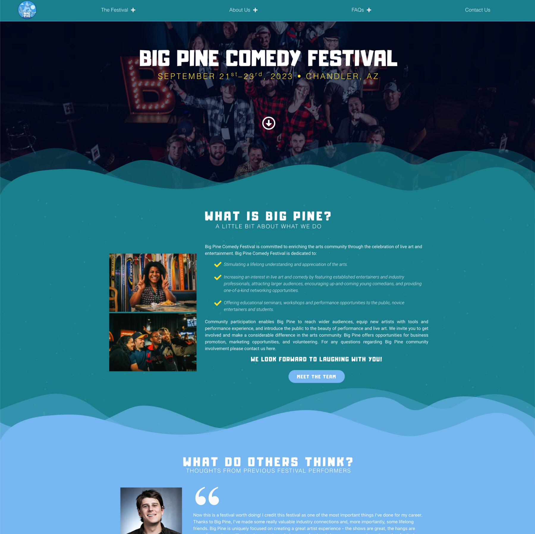 Screenshot of Big Pine Comedy Festival website
